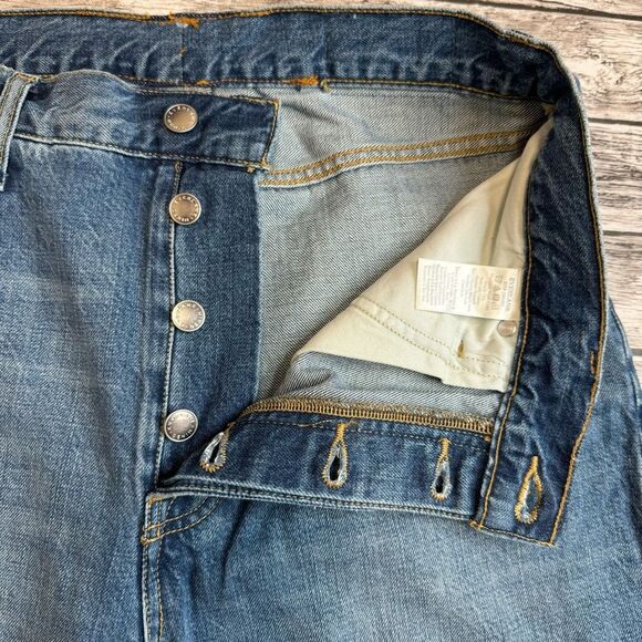 Everlane Women's Distressed Ripped Straight Leg Button Fly Tapered Jeans 31 Blue - Picture 6 of 13